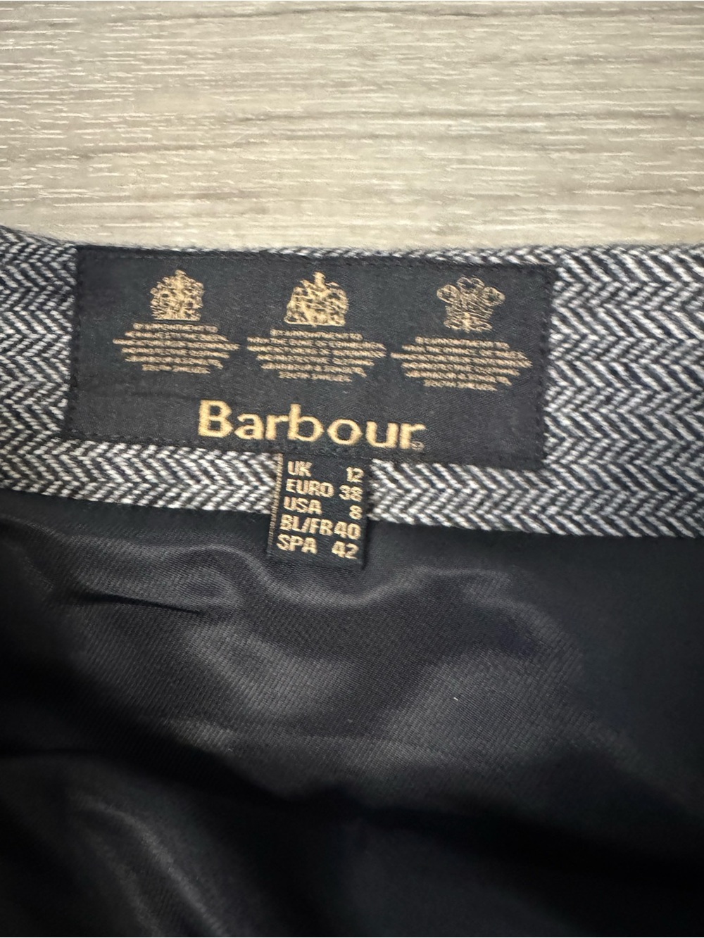 Barbour Classic Pleated Herringbone Skirt Wool Cashmere Blend Fully Lined Sz 8 - Picture 3 of 9